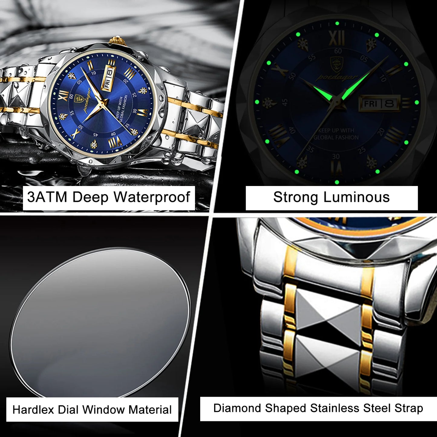 Luxury Men's Watches Waterproof Stainless Steel Luminous