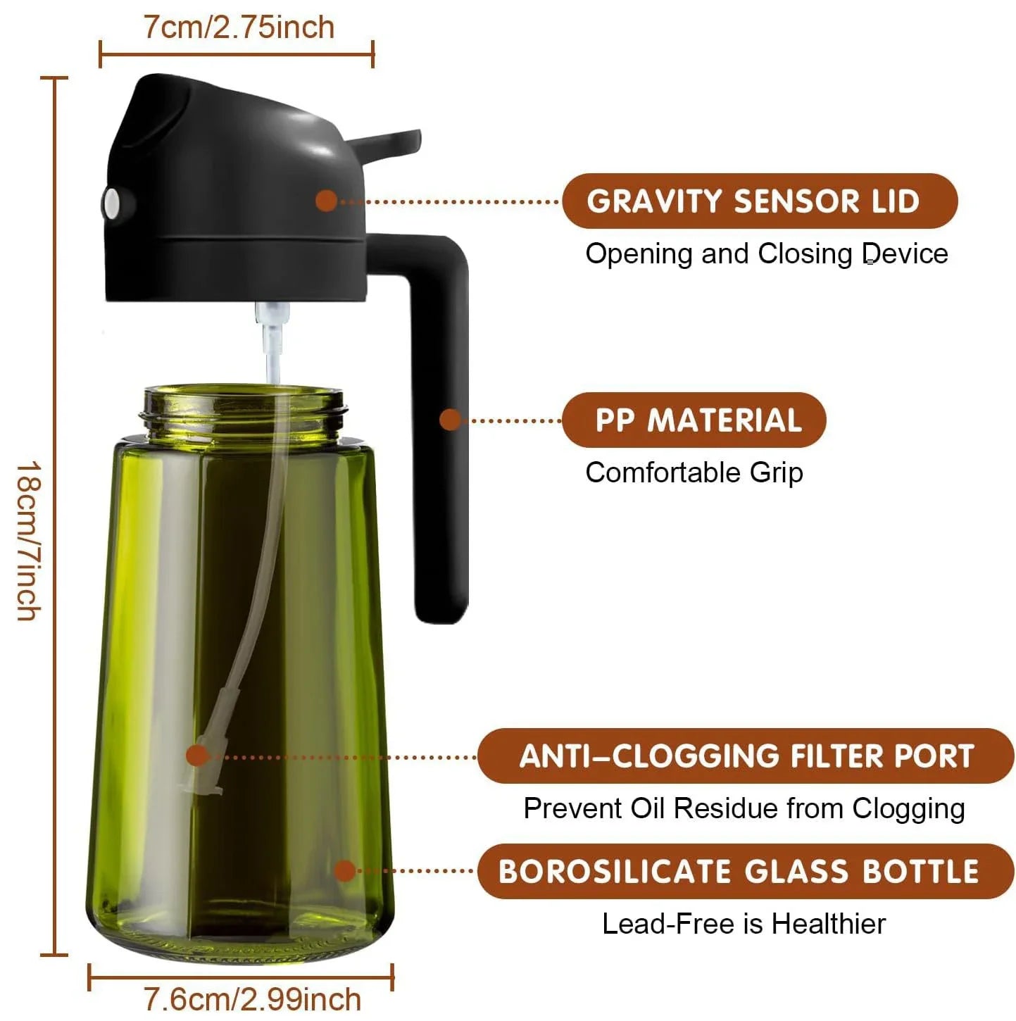 470ML/16oz Light-Blocking Dark Oil Sprayer for Cooking