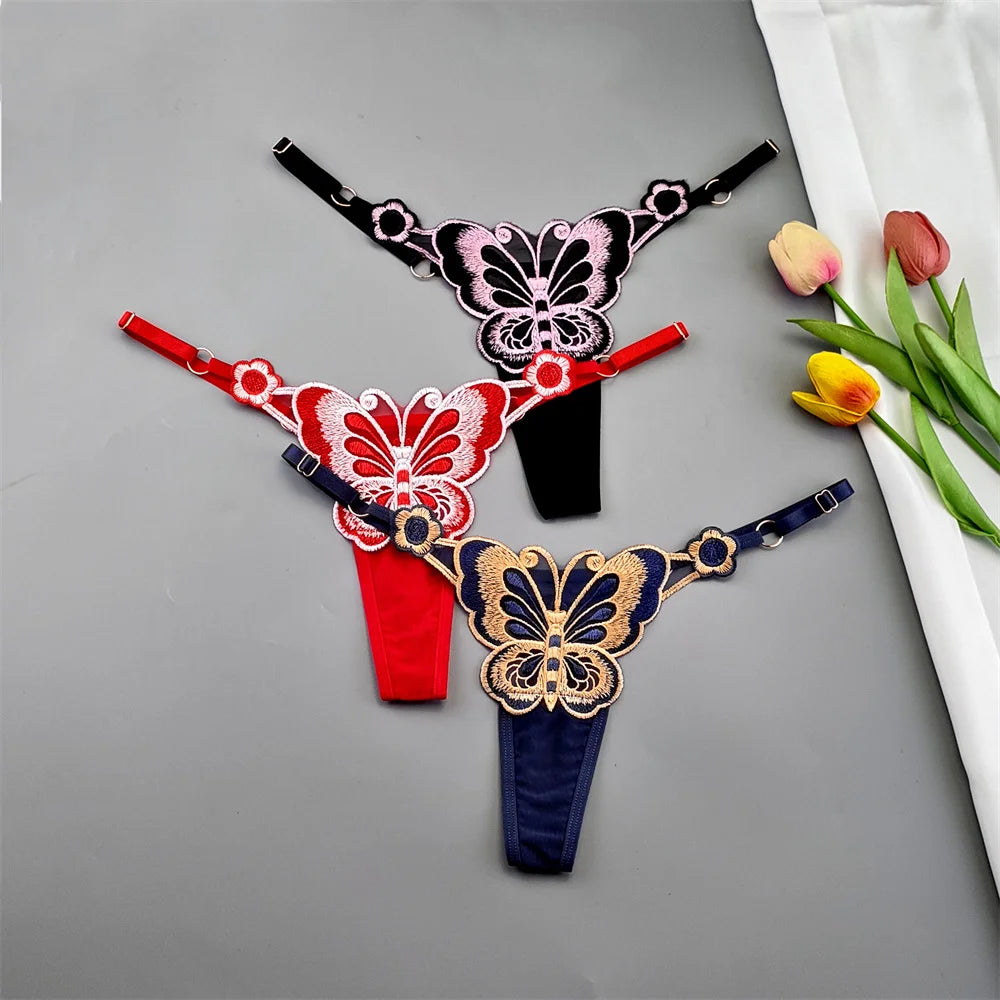 Perizomi Regolabili con Farfalla Ricamata (3 Pezzi) - Intimo Trasparente. TK