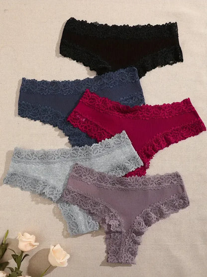FINETOO Mutandine in Cotone e Pizzo Floreale (5 Pezzi) - Slip Bikini Bassa. TK