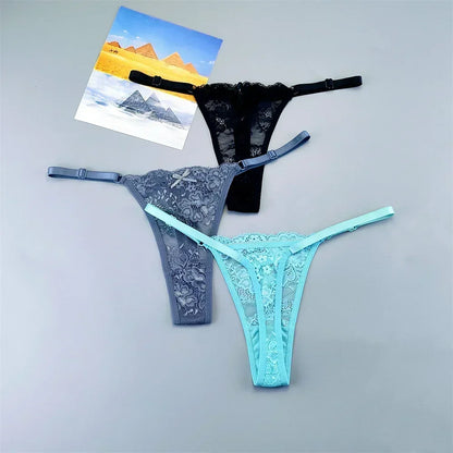 Perizomi in Pizzo Trasparente Regolabili (3 Pezzi) - Intimo Basso e Sexy. TK