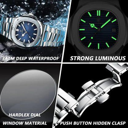 Luxury Brand Men's Quartz Wristwatch Stainless Steel Waterproof