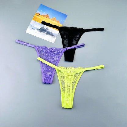 Perizomi in Pizzo Trasparente Regolabili (3 Pezzi) - Intimo Basso e Sexy. TK