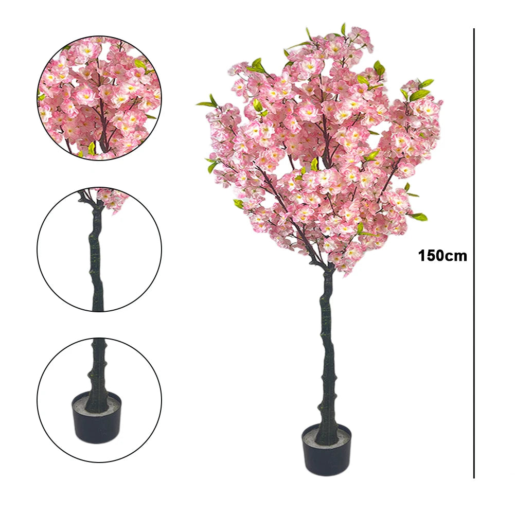 Albero di Ciliegio Artificiale 150 cm con Vaso – Faux Cherry Blossom Tree Realistico in Seta per Arredamento Casa, Ufficio, Eventi e Matrimoni
