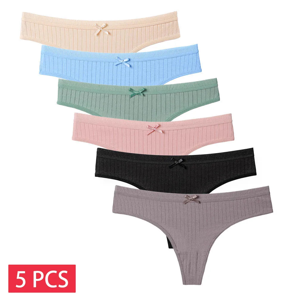 5 PCS/Set Women Cotton Thongs Panties Sexy Low Waist G-String