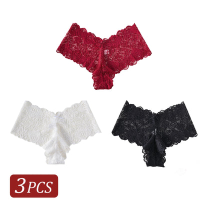 Slip in Pizzo con Taglio a V e Ricamo Floreale (3 Pezzi) - Intimo Semitrasparente. TK