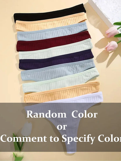 6Pcs/Set Women Cotton Thongs Panties Female Ribbed Low
