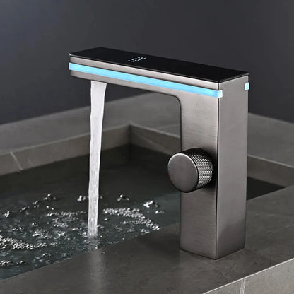 Digital Display Bathroom Basin Faucet Intelligent LED Brass Deck