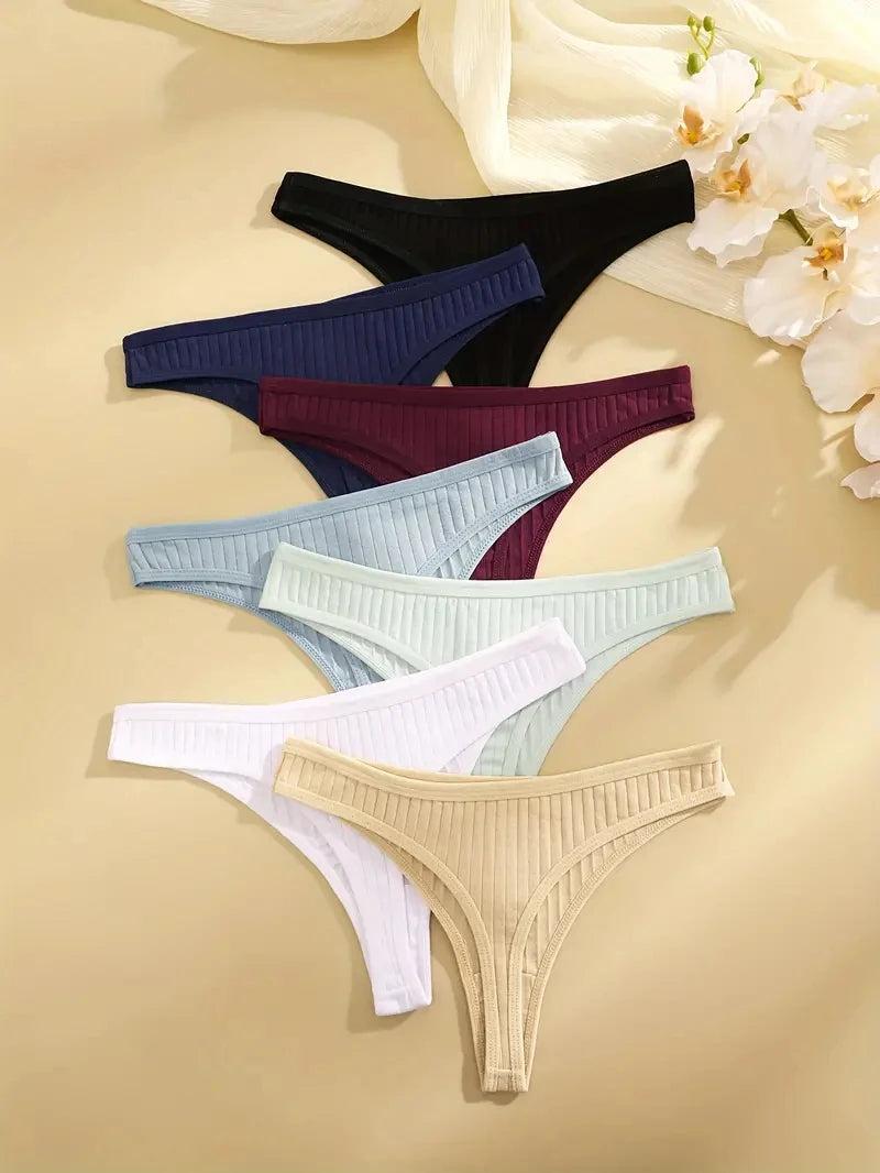 6Pcs/Set Women Cotton Thongs Panties Female Ribbed Low