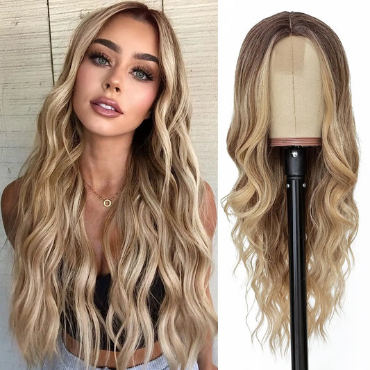 Synthetic Long Lace Ombre Blonde Wavy Wig for Women 26