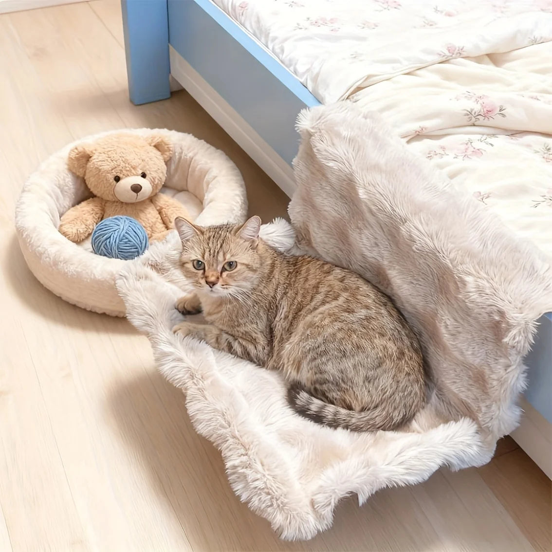 Cat Bedside Hammock Plush Pet Bed Removable Washable 4 Seasons Sofa Window Perch