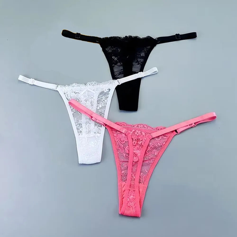 Perizomi in Pizzo Trasparente Regolabili (3 Pezzi) - Intimo Basso e Sexy. TK