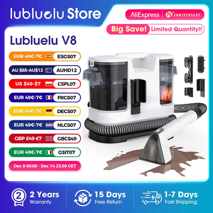 Lubluelu V8 800W Hot Water Carpet Cleaner  60°C Deep