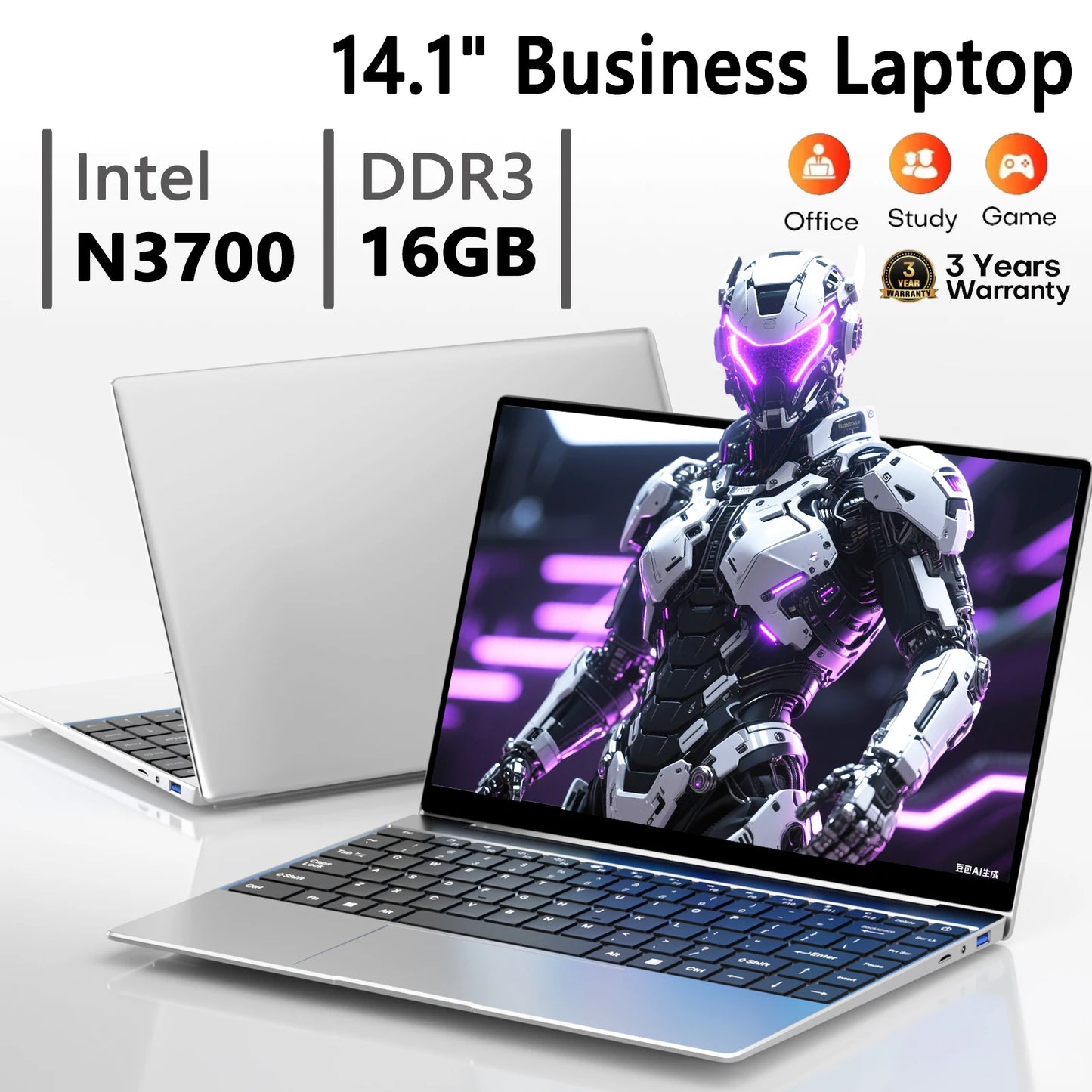 Laptop 14.1" Full HD IPS Intel N3700 Quad Core | 16GB RAM DDR3 | SSD 512GB/1TB/2TB | Windows 11 Pro | Notebook Ultrabook Leggero per Lavoro e Studio