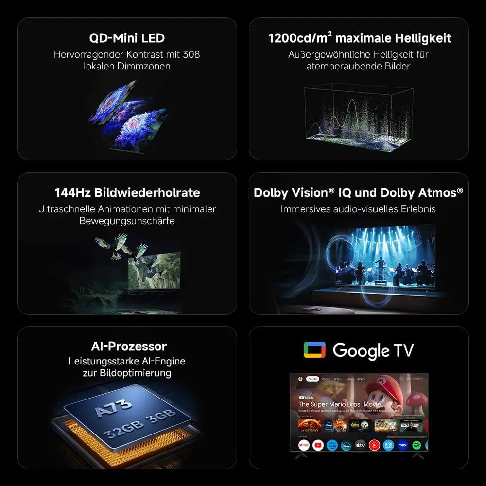 XIAOMI S MINI 55" QD-Mini LED 144Hz 4K UHD Smart TV Dolby Vision® IQ Dolby Atmos® Google TV L55MA-SPLEU