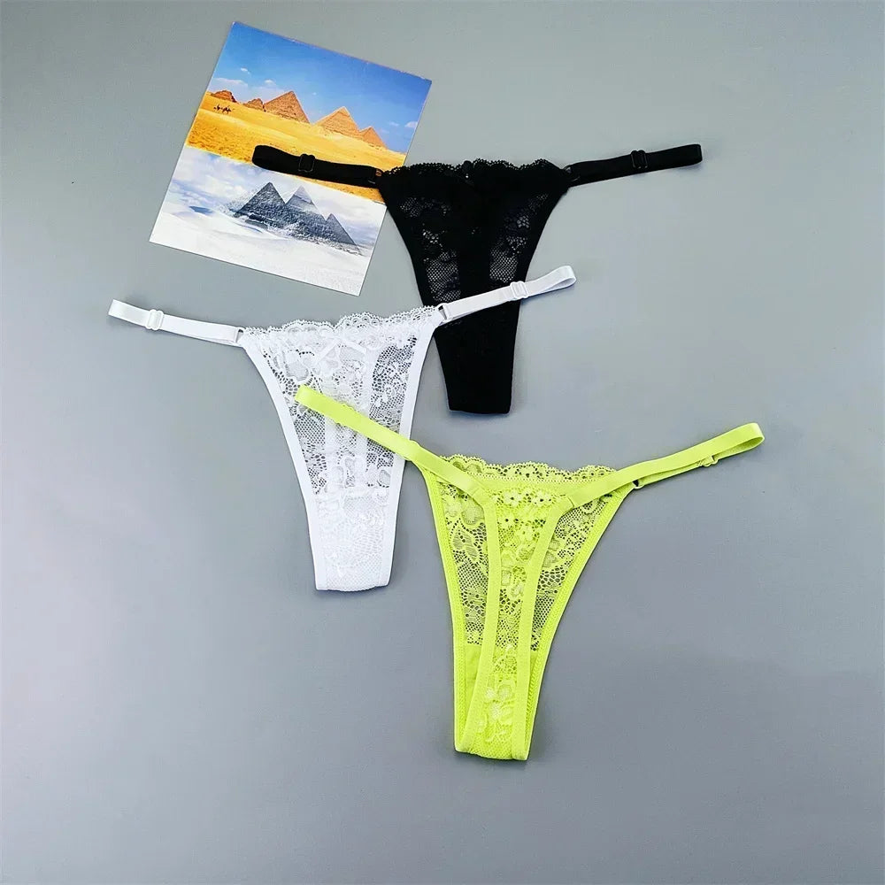 Perizomi in Pizzo Trasparente Regolabili (3 Pezzi) - Intimo Basso e Sexy. TK