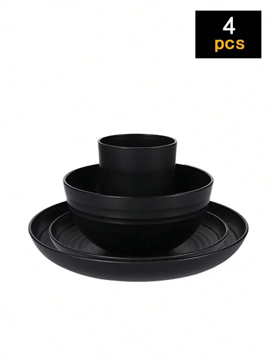 4/16/24pcs Reusable plastic tableware set, including plates, bowls and cups. Suitable for family picnics and school supplies