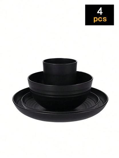 4/16/24pcs Reusable plastic tableware set, including plates, bowls and cups. Suitable for family picnics and school supplies