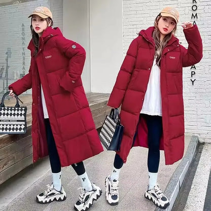 2025 Women’s Long Down Parka with Hood – Thick Cotton Padded Winter Puffer Coat arm Casual Overcoat