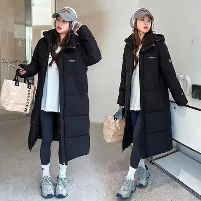 2025 Women’s Long Down Parka with Hood – Thick Cotton Padded Winter Puffer Coat arm Casual Overcoat