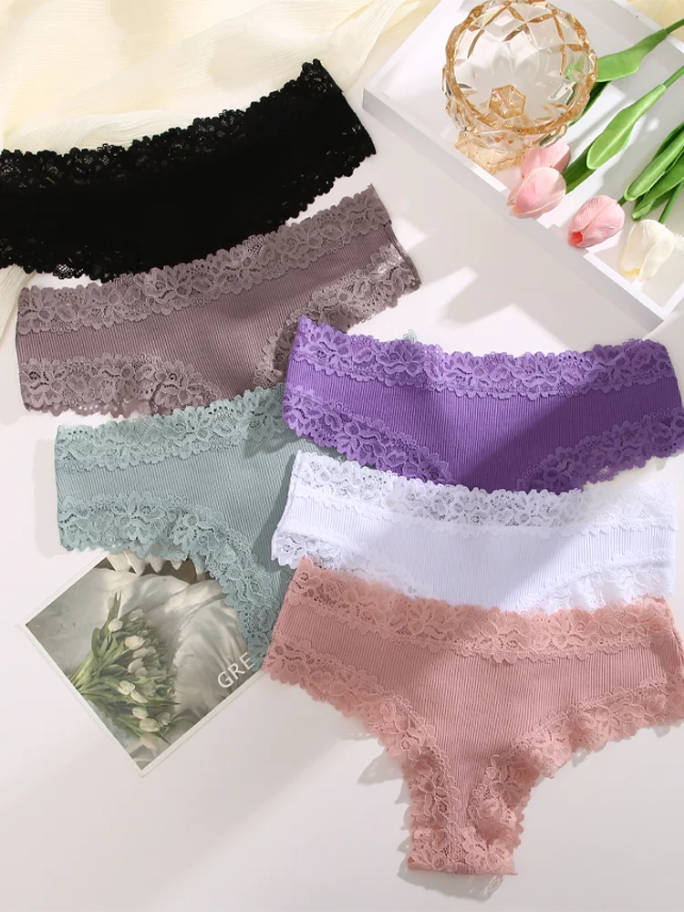 FINETOO Mutandine in Cotone e Pizzo Floreale (3 Pezzi) - Slip Morbidi e Traspiranti. TK