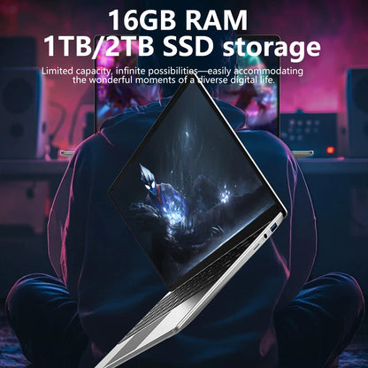 LENO Laptop 14.1” Ultra Slim | 16GB RAM 2TB SSD | Intel N3700 | Windows 11 | Full HD IPS | Notebook Leggero per Studio, Lavoro e Gaming
