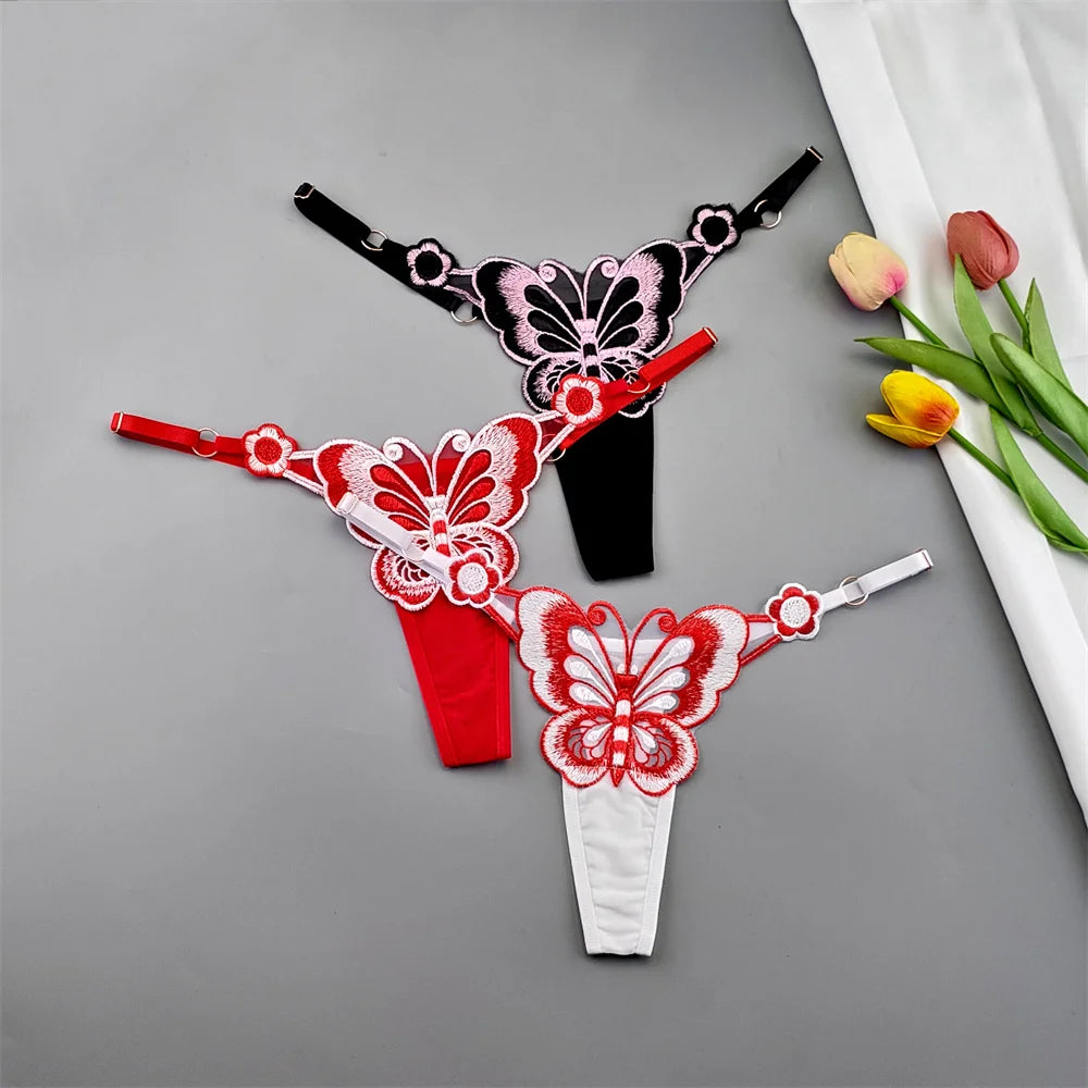 Perizomi Regolabili con Farfalla Ricamata (3 Pezzi) - Intimo Trasparente. TK