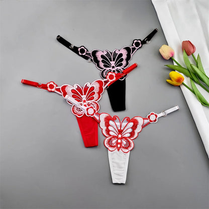 Perizomi Regolabili con Farfalla Ricamata (3 Pezzi) - Intimo Trasparente. TK