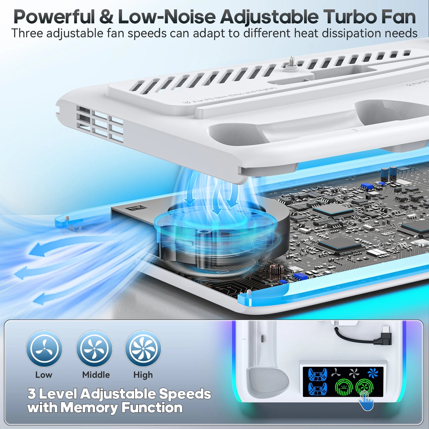 for PS5/PS5 Slim/PS5 Pro Stand with Headphone Hook Cooling