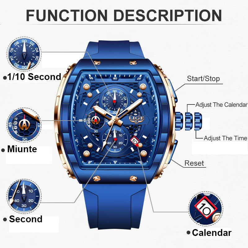 LIGE Waterproof Watches For Men Original Brand Luxury Silicone