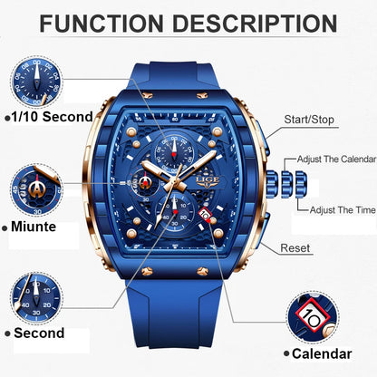 LIGE Waterproof Watches For Men Original Brand Luxury Silicone