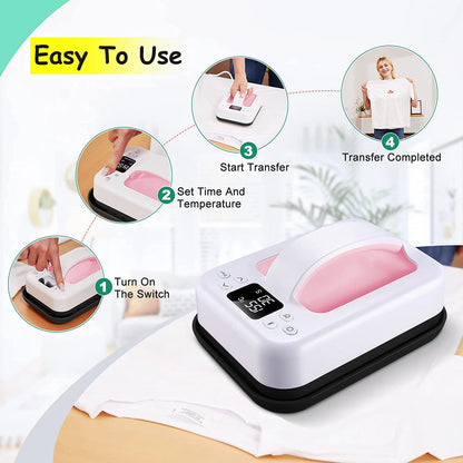 HP6 Heat Press Machine – 7''x5'' Portable T-Shirt Press – Fast Heat-Up Iron for T-Shirts, Heat Transfer & DIY Projects (Pink)