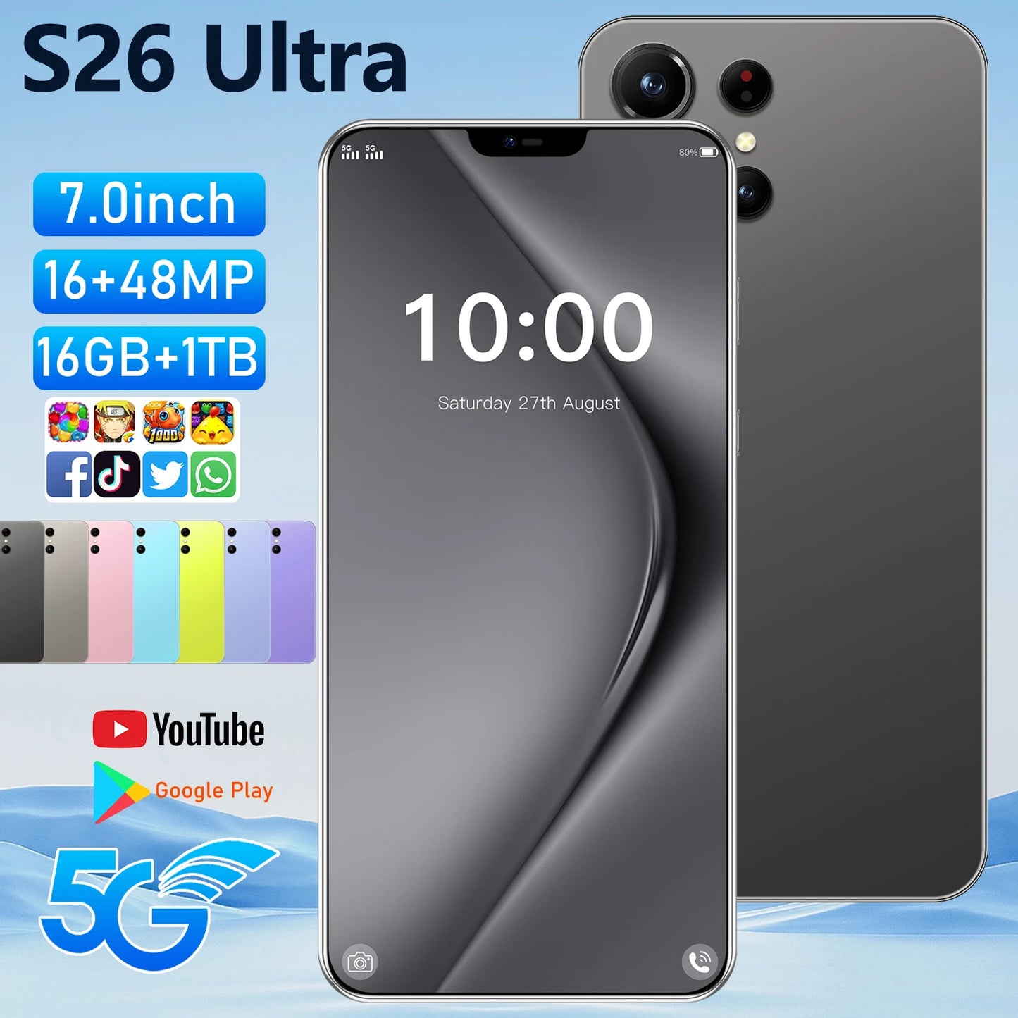 2026 Original Smartphone S26 Ultra 5G 7.0HD Dual Sim Card 16G+1TB Cell Phone