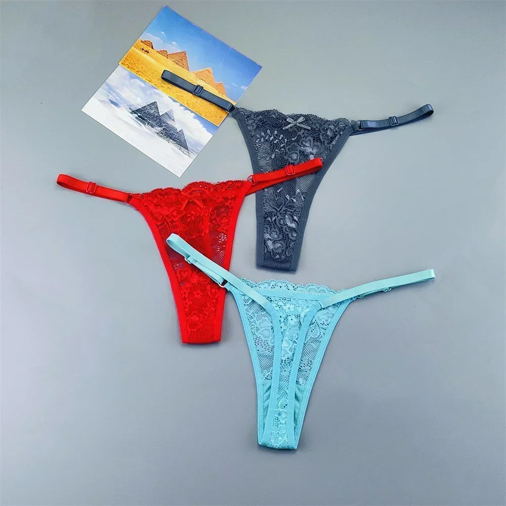 Perizomi in Pizzo Trasparente Regolabili (3 Pezzi) - Intimo Basso e Sexy. TK