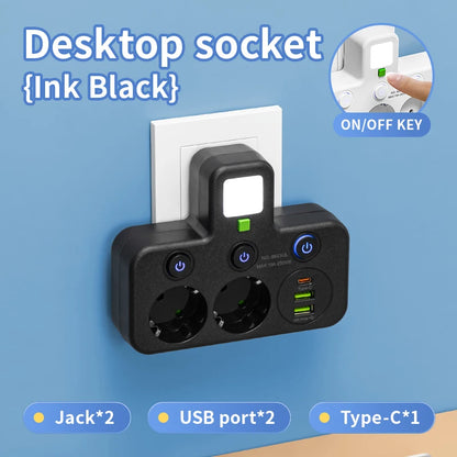 Szaoju Multipresa da Parete Standard Europeo con USB C e Interruttori Indipendenti. TK