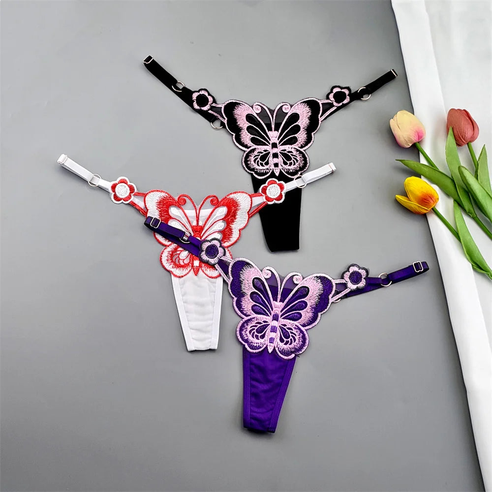 Perizomi Regolabili con Farfalla Ricamata (3 Pezzi) - Intimo Trasparente. TK