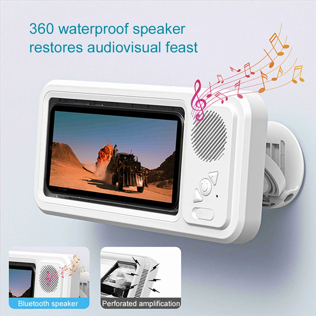 Shower Phone Holder with Bluetooth Speaker 360 Rotation Wall