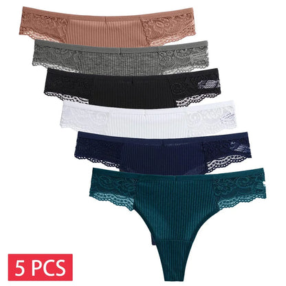 5 PCS/Set Women Cotton Thongs Panties Sexy Low Waist G-String