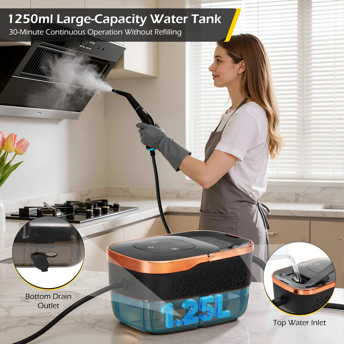 Pulitore a Vapore Portatile ad Alta Pressione 1800W - Igienizzante con 10+ Accessori. TK