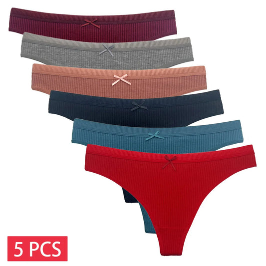 5 PCS/Set Women Cotton Thongs Panties Sexy Low Waist G-String