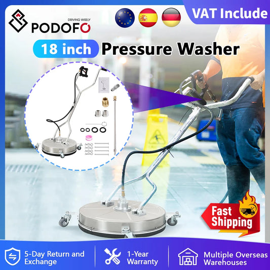 Podofo 18" Flat Surface Cleaner Pressure Washer Surface Cleaner 4000PSI Washer Rotating Flat Surface Cleaning Machine 4 Wheels