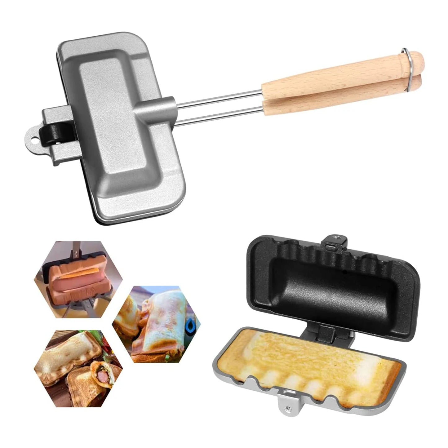 Double-Sided Sandwich Maker Pan – Non-Stick Flip Breakfast Toastie Maker for Sandwiches Hot Dogs, Omelettes, Pancakes & Camping Cooking