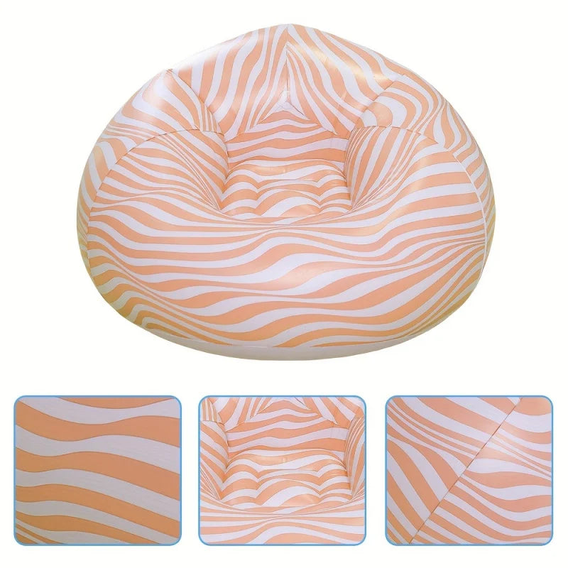 Striped Inflatable PVC Sofa， Courtyard Seat Outdoor Sofa，Indoor Outdoor Resting Chair Recliner Stool，Living Room Furniture Sofa