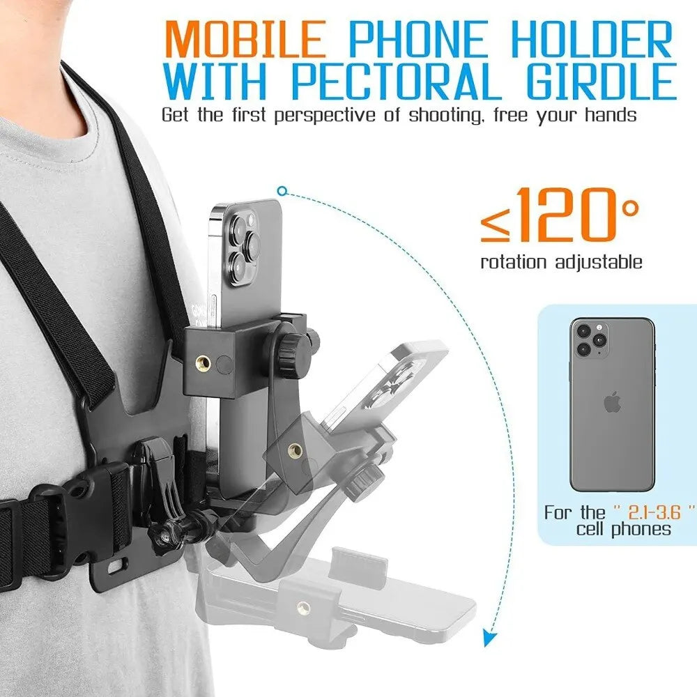 1 PC Adjustable Phone Clip Holder With Chest Strap Fixation Bracket