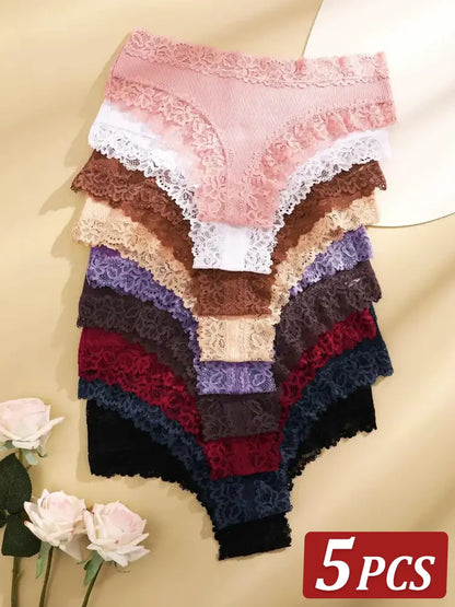 FINETOO Mutandine in Cotone e Pizzo Floreale (5 Pezzi) - Slip Bikini Bassa. TK