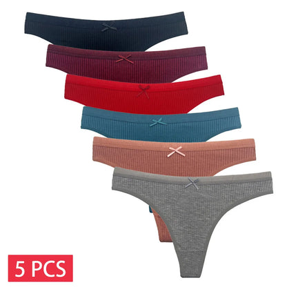 5 PCS/Set Women Cotton Thongs Panties Sexy Low Waist G-String