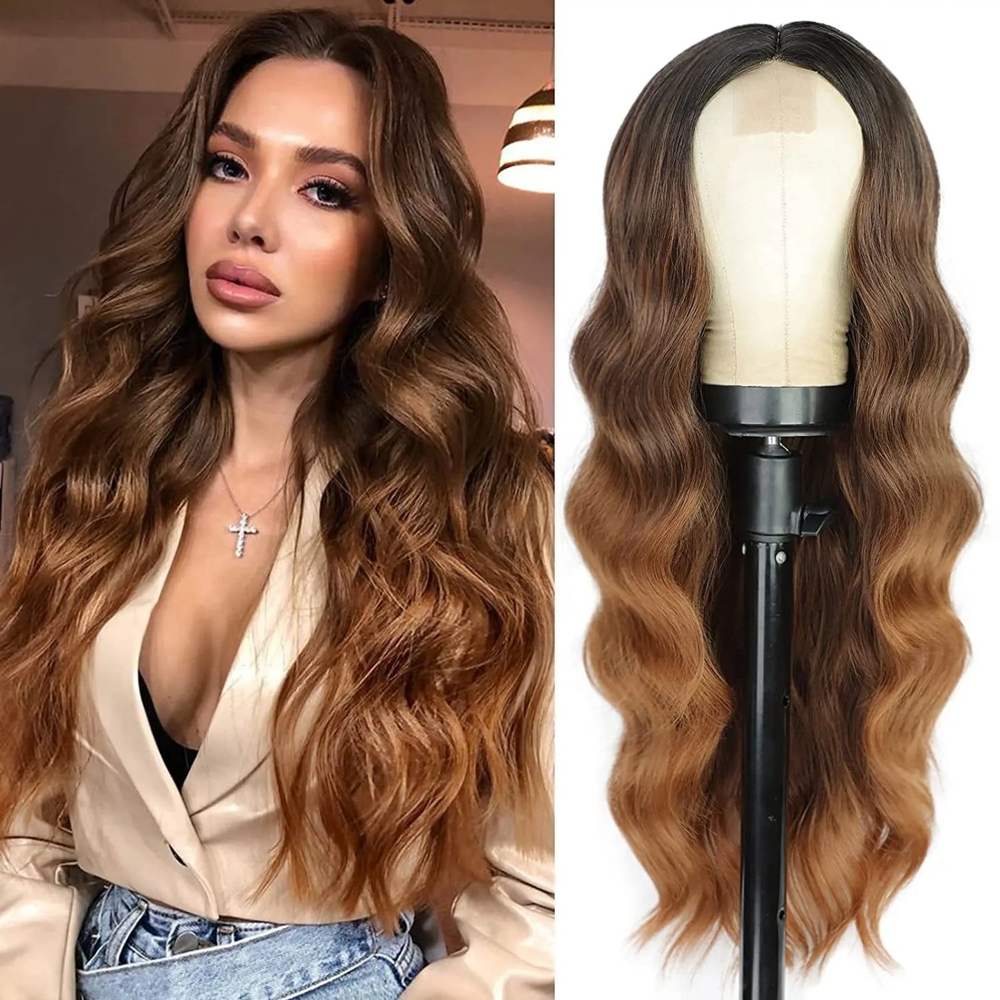 Synthetic Long Lace Ombre Blonde Wavy Wig for Women 26