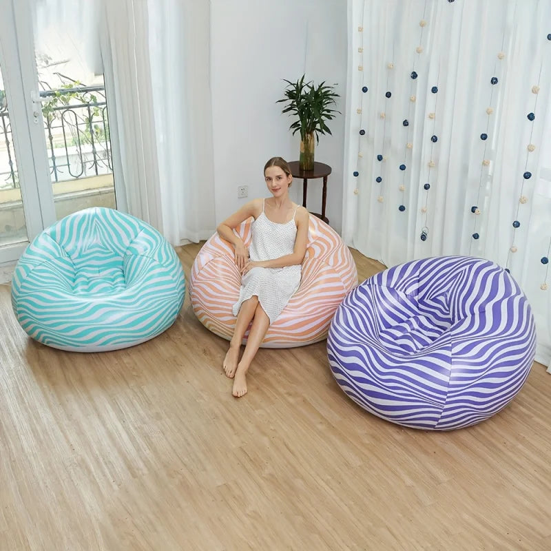 Striped Inflatable PVC Sofa， Courtyard Seat Outdoor Sofa，Indoor Outdoor Resting Chair Recliner Stool，Living Room Furniture Sofa