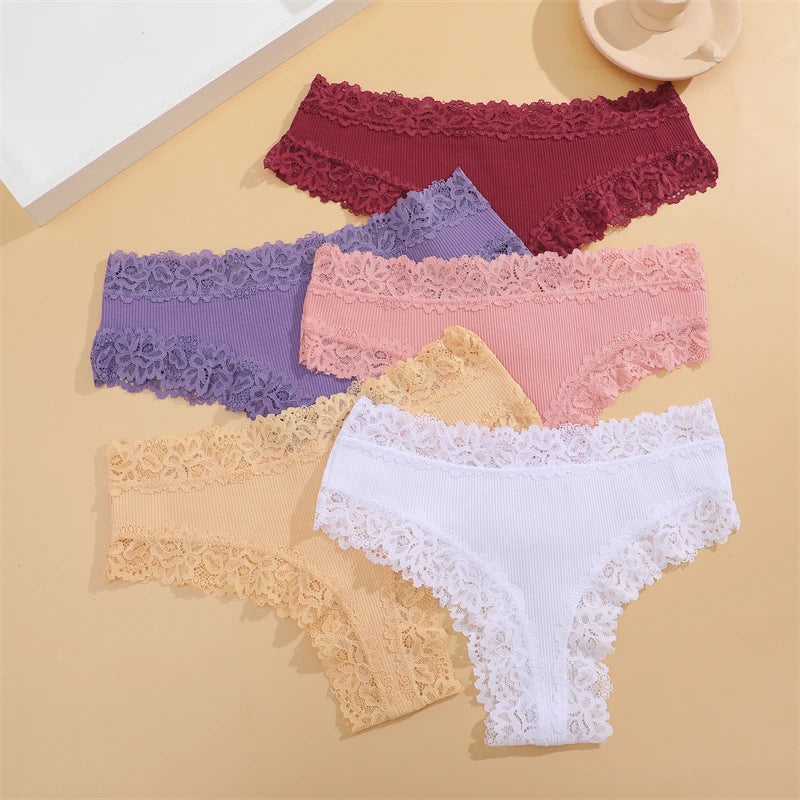 FINETOO Mutandine in Cotone e Pizzo Floreale (5 Pezzi) - Slip Bikini Bassa. TK