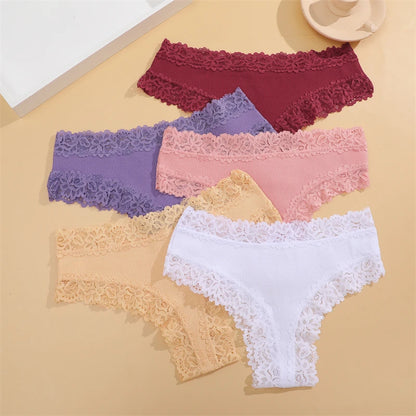 FINETOO Mutandine in Cotone e Pizzo Floreale (5 Pezzi) - Slip Bikini Bassa. TK